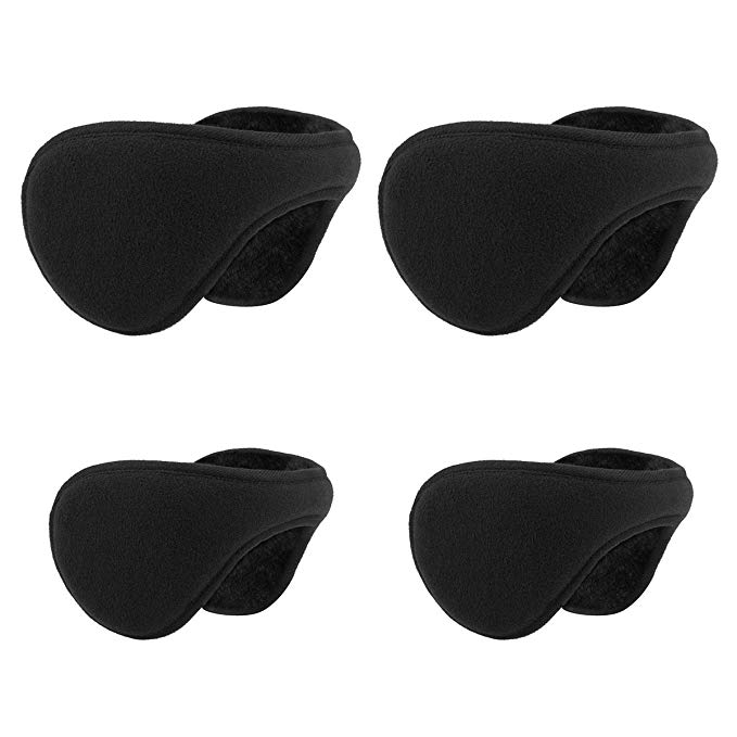 Elansun 4 Pack Unisex Earmuffs Ear Warmers Fleece Winter Outdoor Black Ear Muffs