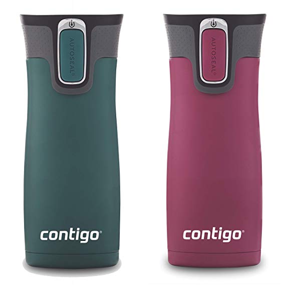 Contigo AUTOSEAL West Loop Vacuum-Insulated Stainless Steel Travel Mug, 16 oz, 2-Pack, Chard and Passion Fruit