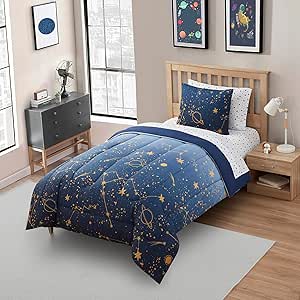 Kids Bedding Set Bed in a Bag for Boys and Girls Toddlers Printed Sheet Set and Comforter, Twin, Galaxy