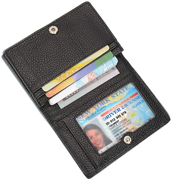 Women's Card Wallet Genuine Leather Credit Card Holder Small Bifold Wallet with ID Card Window for Men and Women