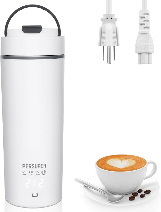 PERSUPER Portable Kettle, 450ml Small Electric Travel Kettle, Coffee Kettle, with 4 Variable Presets, Fast Boil and Keep Warm Function, Auto Shut-Of, Boil Dry Protection, 306 Stainless Steel