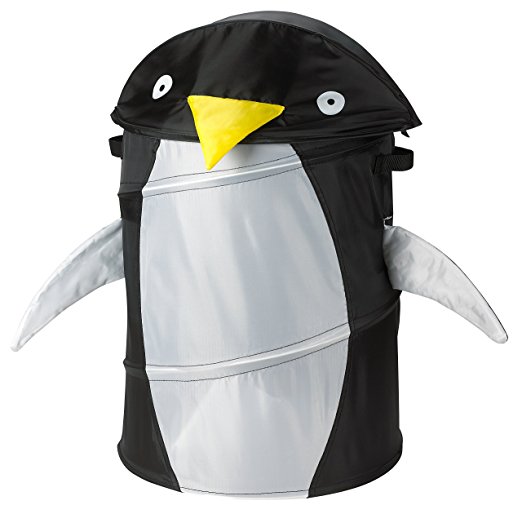 Penguin Pop-Up Laundry Hamper - 15" x 22" - Folds flat for storage and easy to open. Kids will love the hampers black penguin head that tips back serving as a lid, with its cute eyes and yellow beak.