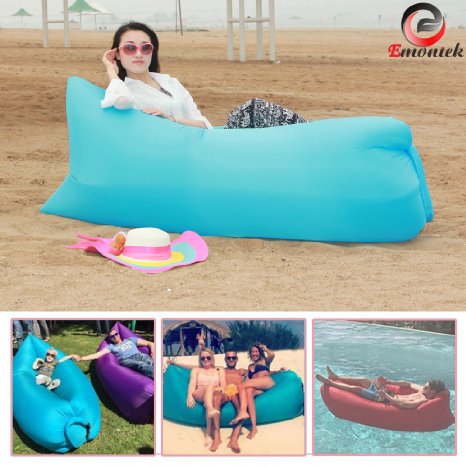 Emontek® Inflatable Air Lounger, Air Sleeping Bag for Summer Camping Beach, Nylon Fabric Sleep Sofa Couch Bed Portable Outdoor, Beach Lounger Hangout,400lb Bearing, 90 Inches