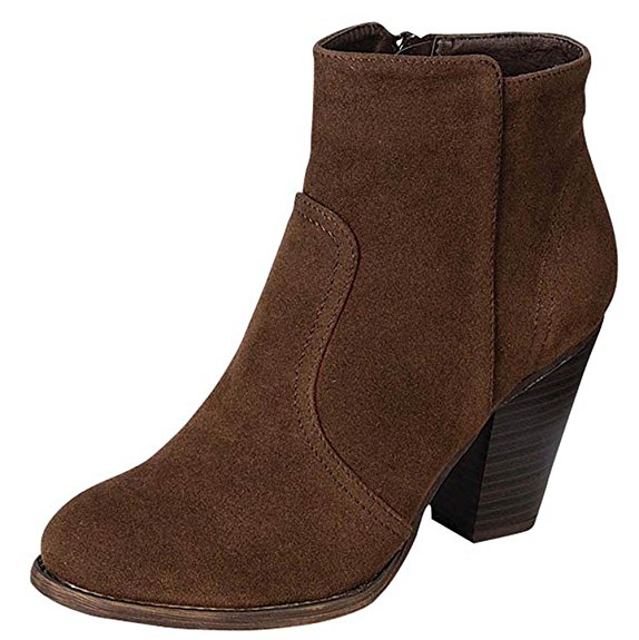 Breckelles Women's HEATHER-34 Faux Suede Chunky Heel Ankle Booties