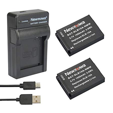 Newmowa® SLB-10A Battery (2-Pack) and Portable Micro USB Charger kit for Samsung SLB-10A, JVC BN-VH105 and Samsung ES50, ES55, ES60, EX2F, HMX-U10, HMX-U20, HZ10W, HZ15W, IT100, L100, L110, L200, L210, L310W, M100, M110, M310W, NV9, P800, P1000, PL50, PL51, PL55, PL60, PL65, PL70, SL102, SL202, SL310, SL420, SL502, SL620, SL720, SL820, TL9, WB150F, WB250F, WB350F, WB500, WB550, WB750, WB800F, WB850F, WB1100F, WB2100, JVC GC-XA1,GC-XA2 ADIXXION Action Camera (2 batteries 1 charger)