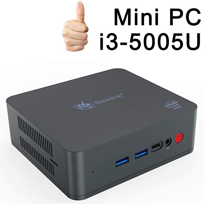 Beelink U55 Mini PC, Windows 10 PRO (64-bit), Intel Core i3-5005U Processor 2.0GHz,8GB /256GB M.2 SSD, Supports 2.5'' HDD & SSD 2.4G 5G Dual WiFi/Gigabit Ethernet/BT 4.0/4K/Dual HDMI/Fan