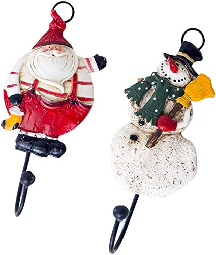 DOITOOL 2pcs Christmas Decorative Hooks Hat Rack Hanger Wall Mounted Christmas Stocking Holder Towel Hooks for Hanging Keys Hats Bags Robe Entryway