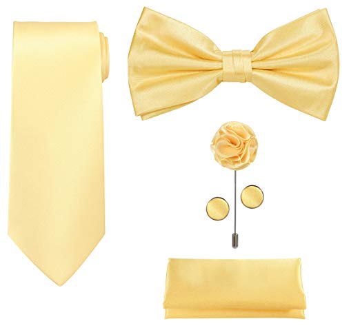 5pcs Tie set in a gift box : Tie sets : Solid color Neck tie,Satin Bow tie,Pocket Square, Lapel, Cuffs link