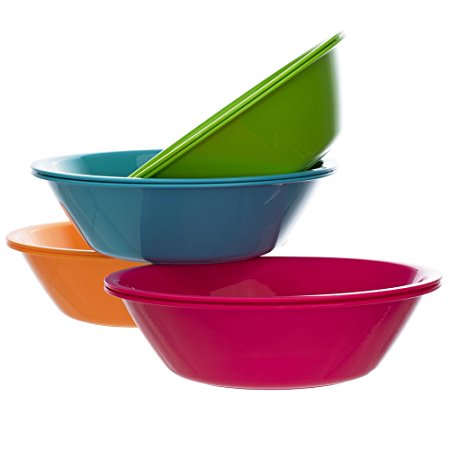 Metro 28-ounce Plastic Cereal/Soup Bowls | set of 8 in 4 Assorted Colors
