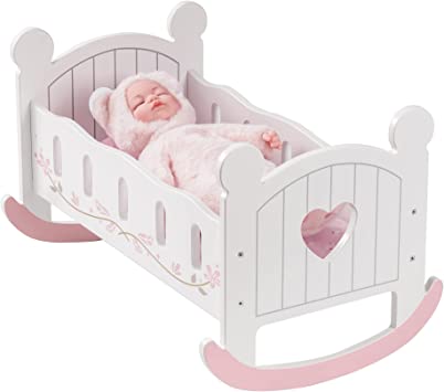 ROBOTIME Wooden Doll Cradle Rocking Baby Doll Crib, Reversible Doll Bed for Dolls Girl,Fits Dolls up to 18 Inches (White)