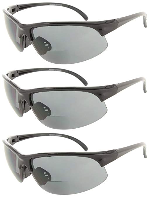 3 Pack or 1 Pack Bifocal Sun Reader Sport Wrap Reading Sunglasses Readers