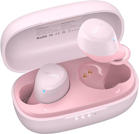 TOZO A1 Mini Wireless Earbuds Bluetooth 5.3 in Ear Light-Weight Headphones Built-in Microphone, IPX5 Waterproof, Immersive Premium Sound Long Distance Connection Headset with Charging Case, Rose Gold