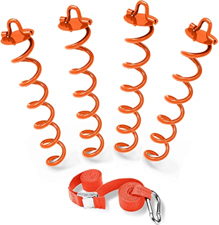 ABCCANOPY Spiral Ground Anchor with Dog Tie Out, Trampoline Anchor Stakes for Anchor Swings Set Down, Portable Basketball Goal, Tent, Bonus tie-Downs for Tethering The Dog, 4Pcs