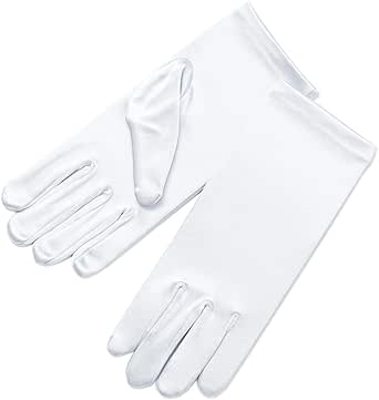 Girl's Fancy Stretch Satin Dress Gloves Wrist Length 2BL-Girl's Size Small (4-7 yrs)/White