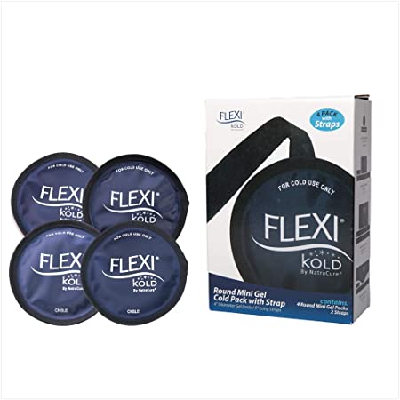 FlexiKold Gel Ice Pack Circles w/Straps (4 Pack) - Reusable Round Cold Pack Compress for Kids Injuries, Breastfeeding, Wisdom Teeth, Sinus Headaches - 6304-STRAP4PK