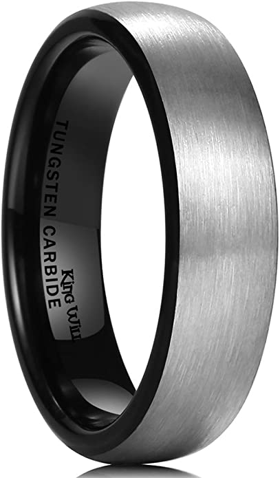 King Will Basic Men's Black Domed Brushed Tungsten Carbide Ring Wedding Band 2mm/4mm/6mm/8mm