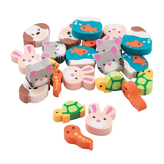 Fun Express Pets Mini ERASERS - Stationery - 144 Pieces