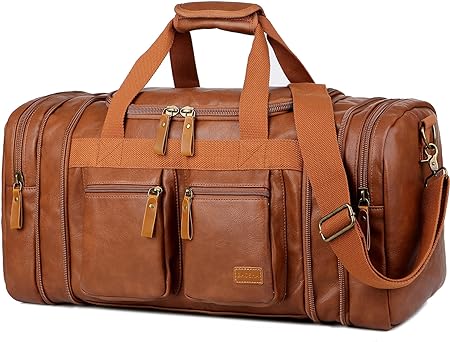 Leather Travel Duffel Weekender Bag Carry on Overnight Bag Sports Duffel bag For men and Women HB-21, Brown