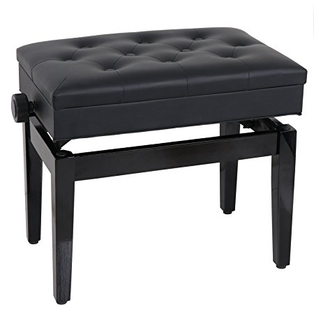 ZENY Black Faux Leather Height Adjustable Padded Piano Bench Stool With Music Storage