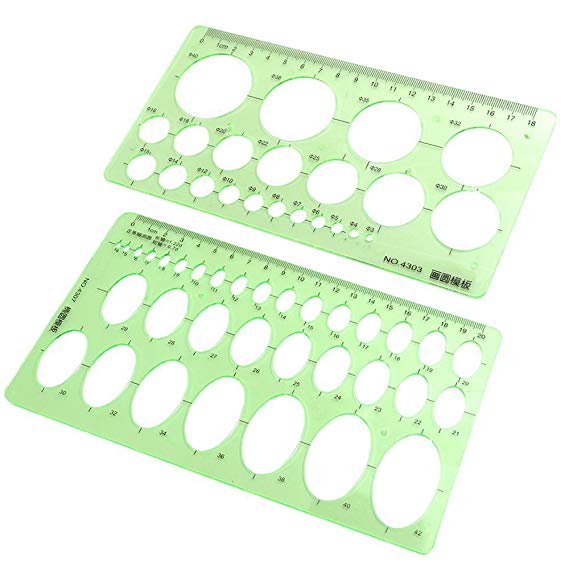 XYBAGS 2PCS Professional Quality Circle and Oval Template Measuring Templates Ruler for Office/Creative Studio/Personal Drawing/Drafting