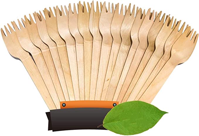 Disposable Wooden Forks -100% All-Natural, Eco-Friendly, Biodegradable, and Compostable - Because Earth is Awesome! Pack of 100-6.5" Forks.