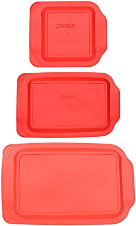 Pyrex (1) 234-PC 4qt & (1) 233-PC 3qt & (1) 222-PC 2qt Red Plastic Replacement Baking Dish Lids