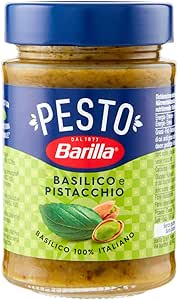 Barilla Pesto Basilico e Pistacchio con Basilico 100% Italiano e Granella di Pistacchio, Consistenza Cremosa con Granelli di Frutta Secca, Gusto Avvolgente Delicatamente Tostato, Sugo Per Pasta, 190 g