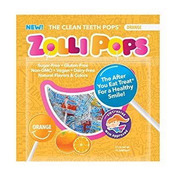 Zollipops Clean Teeth Lollipops | Anti-Cavity, Sugar Free Candy with Xylitol for a Healthy Smile - Great for Kids, Diabetics and Keto Diet (Orange, 3.1oz, Approx 15 Count)