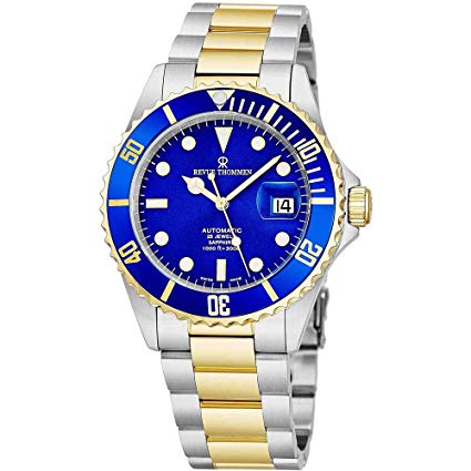 Revue Thommen Mens Diver Watch Automatic Sapphire Crystal - Analog Blue Face Two Tone Metal Band Stainless Steel Dive Watch Swiss Made - Scuba Diving Watches for Men Waterproof 300 Meters 17571.2145