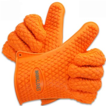 Mama Gloves® Heat Resistant BBQ Silicone Gloves - Perfect Use As Cooking Gloves, Baking, or Potholder - Non Stick Design - Dishwasher Safe - 100% Money Back Guarantee!