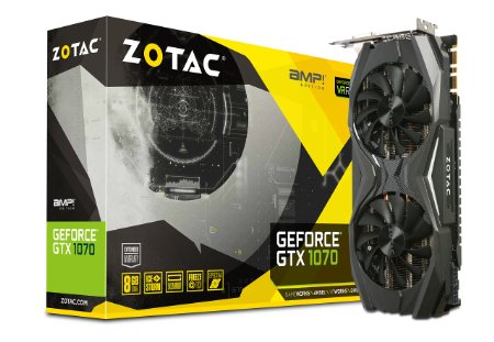 ZOTAC GeForce GTX 1070 AMP! Edition, ZT-P10700C-10P, 8GB GDDR5 IceStorm Cooling, Metal Wraparound Carbon ExoArmor exterior, Ultra-wide 100mm Fans, Spectra Lighting, PowerBoost, FREEZE fan stop