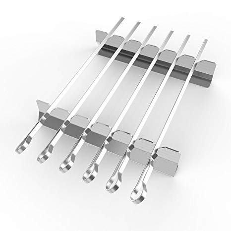 BBQ Skewers,Kebab Skewers Sticks Barbecue Forks 43cm 6-Pack Metal BBQ Skewers 8mm Flat Superior Grilling Skewers Durable and Reusable Barbecue Tool (Rack Included )