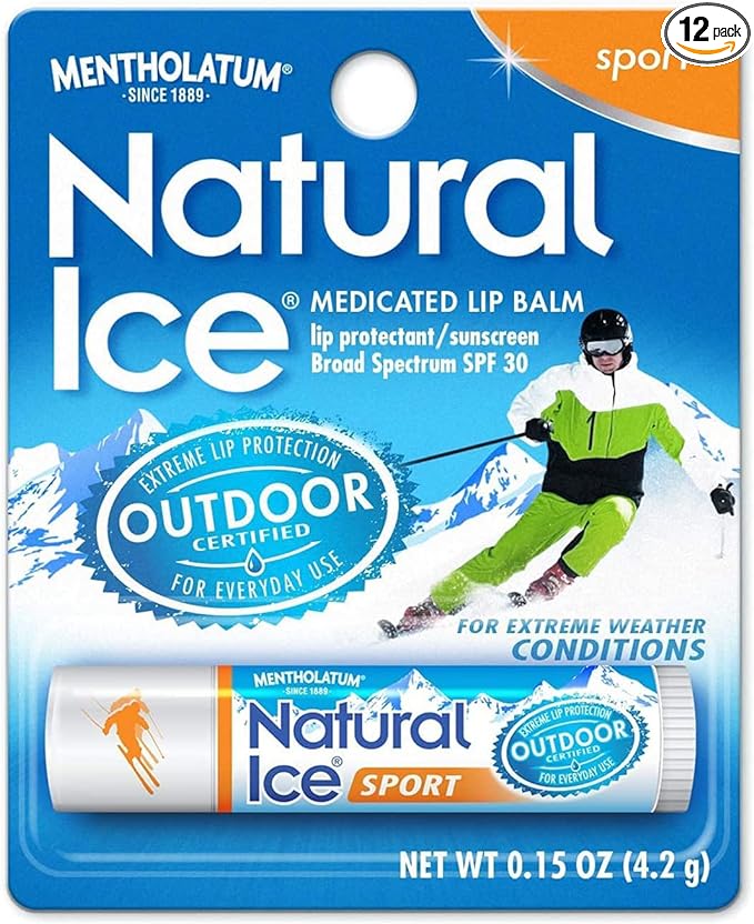 Mentholatum (R) Natural Ice (R) Sport Broad Spectrum SPF 30 Medicated Lip Balm - 12 Pack of 4.5 g Tubes