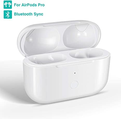 Compatible with Airpods Pro,Airpods Pro Wireless Charging Case Replacement with Bluetooth Pairing Sync Button,Airpods Pro Charger Case Replacement,White (Not AirPods Pro Included)