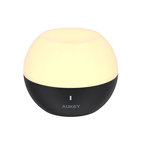 AUKEY Night Light Baby, Rechargeable Touch Bedside Lamp, IP65 Waterproof, Safe Materials and Drop-Resistant, Table Lamp with Dimmable White & Warm Light, Color-Changing RGB (Black)