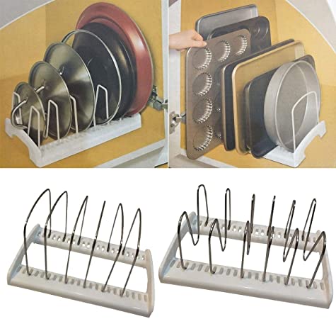 Adjustable Pot Lid Rack Shelf Holder 5 Compartments Stainless Steel Pan Cover Cutting Board Organizer Bakeware Rack for Kitchen Storage (Size : For Bakeware)