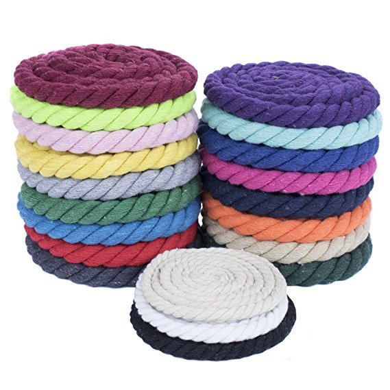 West Coast Paracord Twisted Cotton Super Soft Triple-Strand 1/4 Inch Rope from by the foot in 10 Ft, 25 Ft, 50 Ft, 100 Ft Options - 100% Cotton Rope