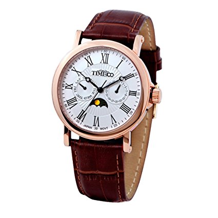 Time100 Men's Roman Numerals Sun Phase Rose Golden Case Watch #W80035G.03A