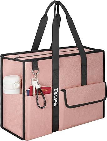 BALEINE Large Utility Tote Bag with Reinforced Bottom, Multi Pockets Foldable Tote Bag for Teacher, Nurse, Travel, Work