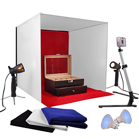 AW Photo Studio 24" Photography Light Tent 60cm Cube Lighting In A Box Kit w/ Backdrop Stand