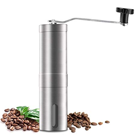 Manual Coffee Grinder, Portable Stainless Steel Hand Coffee Bean Grinder Adjustable Ceramic Conical Burr Mill Great for Home Travel & Camping