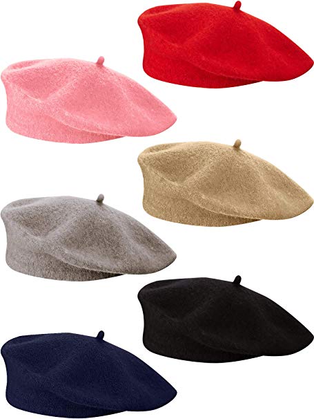 SATINIOR 6 Packs Wool Beret Hat Caps French Artist Hat Beanie Beret for Adults Women