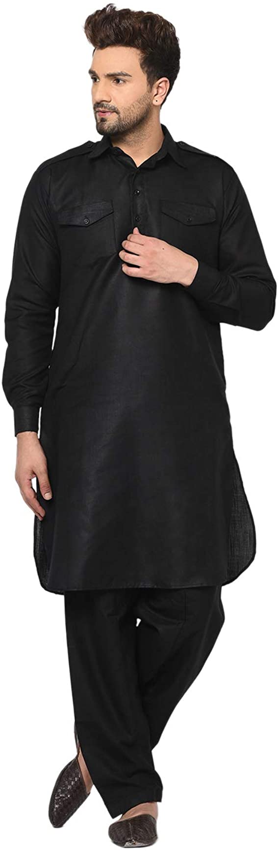 Men's Pathani Kurta Set Cotton Plus Size Kurta Pyjama Party Wear Dress Indian Traditional Pathani Eid Kurta with Salwar