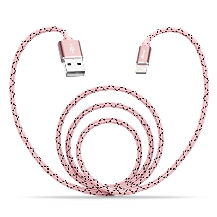 Lightning Cable, Aimus 6FT/1.8M Nylon Braided Extra Long 8 Pin Lightning to USB Sync Data & Fast Charging Cable for Iphone 6/6S/6 Plus/6S Plus, iPhone 5/5S/5C/SE, iPad Mini 2 3 4 Air iPod and Other More Devices(Rose Gold)