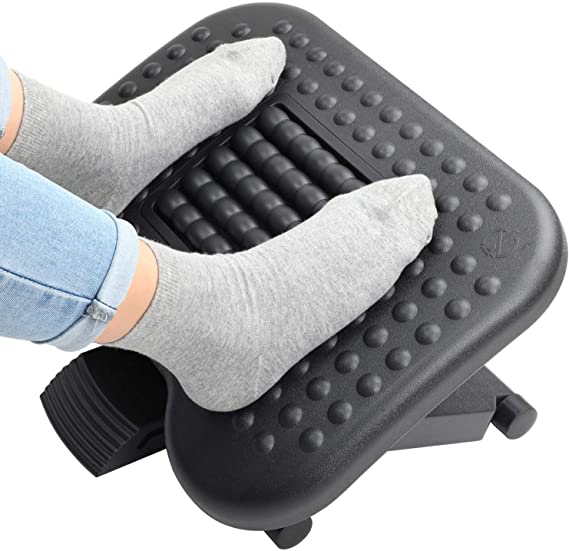 HUANUO Ergonomic Foot Rest with Massage Function, Adjustable Angle & 3 Different Height Positions, Non-slip Foot Stool for Office & Home, 43.9 cm x 33.3 cm