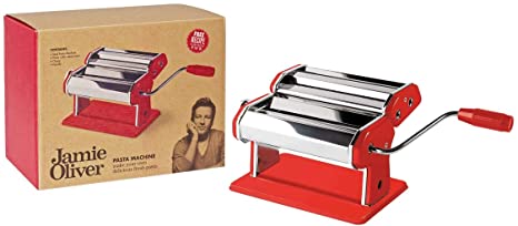 Jamie Oliver Pasta Maker - Prepare fresh homemade pasta - 24 x 15,5 x 19 cm - Quick and easy fresh Pasta - Stainless Steel - In Red