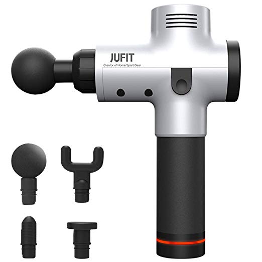 JUFIT Fascia Massage Gun/Muscle Massage Gun Handheld Cordless Electric Vibration Percussion Deep Muscle Massager with 3 Speed Levels and 4 Replaceable Massager Heads