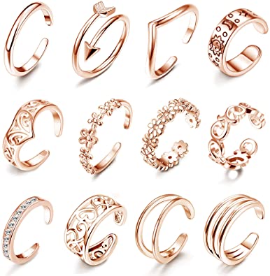 LOLIAS 12Pcs Open Toe Rings for Women Arrow Adjustable Toe Band Ring Gifts Beach Foot Jewelry Set