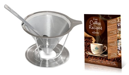 Paperless And Reusable Coffee Filter, Dripper, Brewer, Maker With Stand, Bröyêur. Pour Over Cone For 1-4 Cups For A Darker And Richer Coffee Taste. COMPLIMENTARY Coffee Scoop