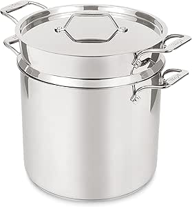 All-Clad Simply Strain Stainless Steel Stockpot, Multipot With Insert & Lid, 16 Quart Induction Oven Broiler Safe 600F, Strainer, Pasta Strainer with Handle, Steamer Pot, Pots and Pans, Silver